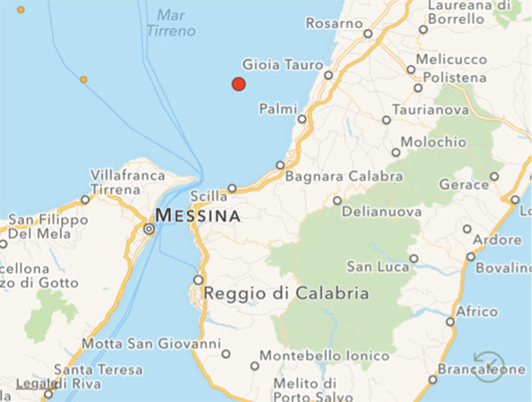 Scossa di terremoto 3.6 in mare nel reggino
