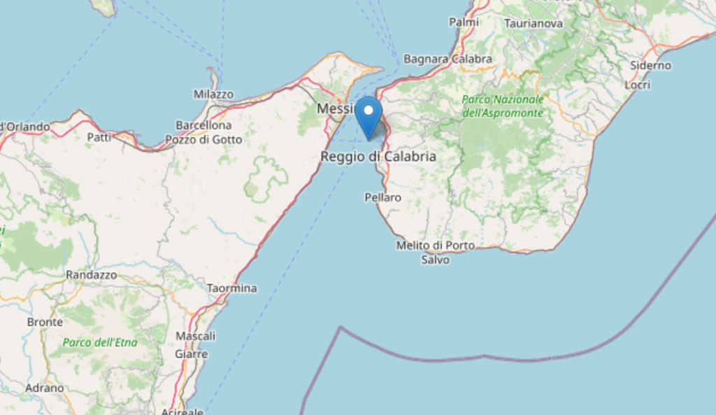 Terremoto di magnitudo 2.9 nello Stretto di Messina, scossa avvertita anche nel Reggino