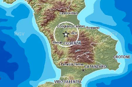 Calabria: Scossa 3.0 in provincia di Cosenza