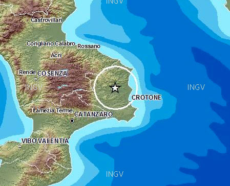 Calabria: Scossa di magnitudo 2.7 nel crotonese