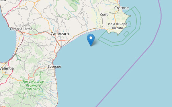 Otto scosse di terremoto registrate nella notte, la più forte di magnitudo 3.4 lungo costa ionica catanzarese