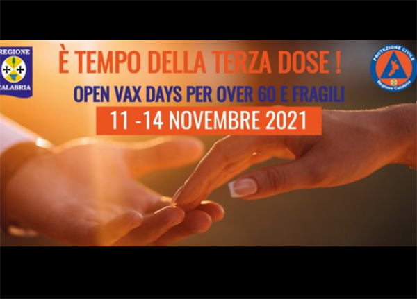 Covid, open vax days in Calabria dall'11 al 14 novembre per prime e terze dosi