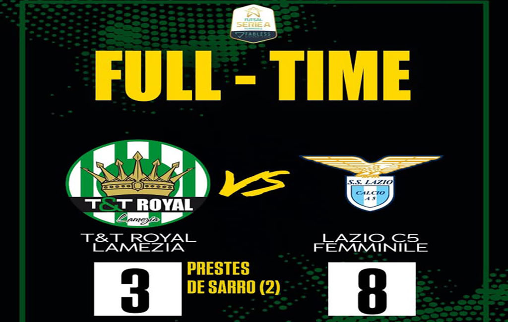 Serie A Calcio a 5, T&T Royal Lamezia battuta 3-8 dalla Lazio