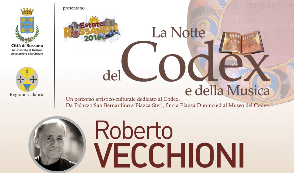 Lectio magistralis di Roberto Vecchioni il 30 luglio per la "Notte del Codex"