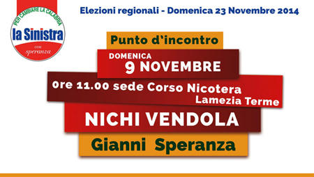 Sel: Nichi Vendola domenica 9 a Lamezia