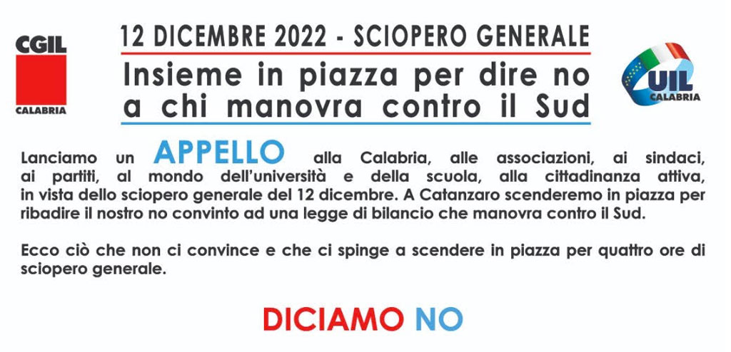 Manovra, Cgil e Uil Calabria: “Lunedì in piazza per dire no”