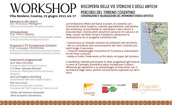 Giovedì 25 giugno workshop: “Le Vie Storiche dell’Alto Tirreno Cosentino"